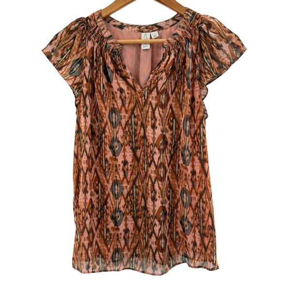 Joie Tops - Joie Watercolor Ikat Gold Metallic V-Neck Flutter Sleeve Pullover Blouse Cami XS